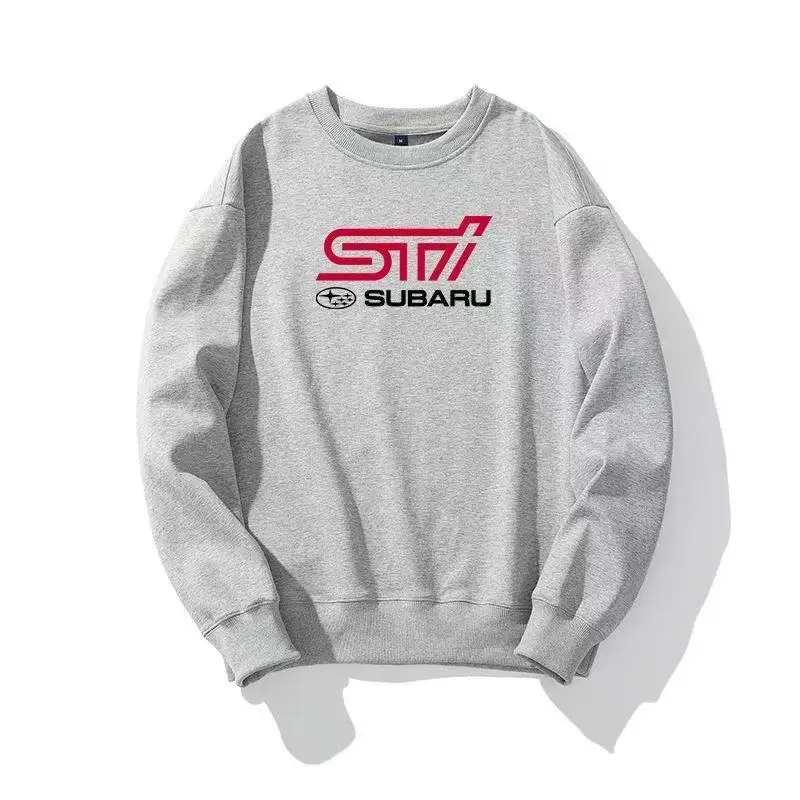 

New autumn SUBARU printed solid color round neck fleece sweatshirt men's trendy brand pullover loose print base jacket