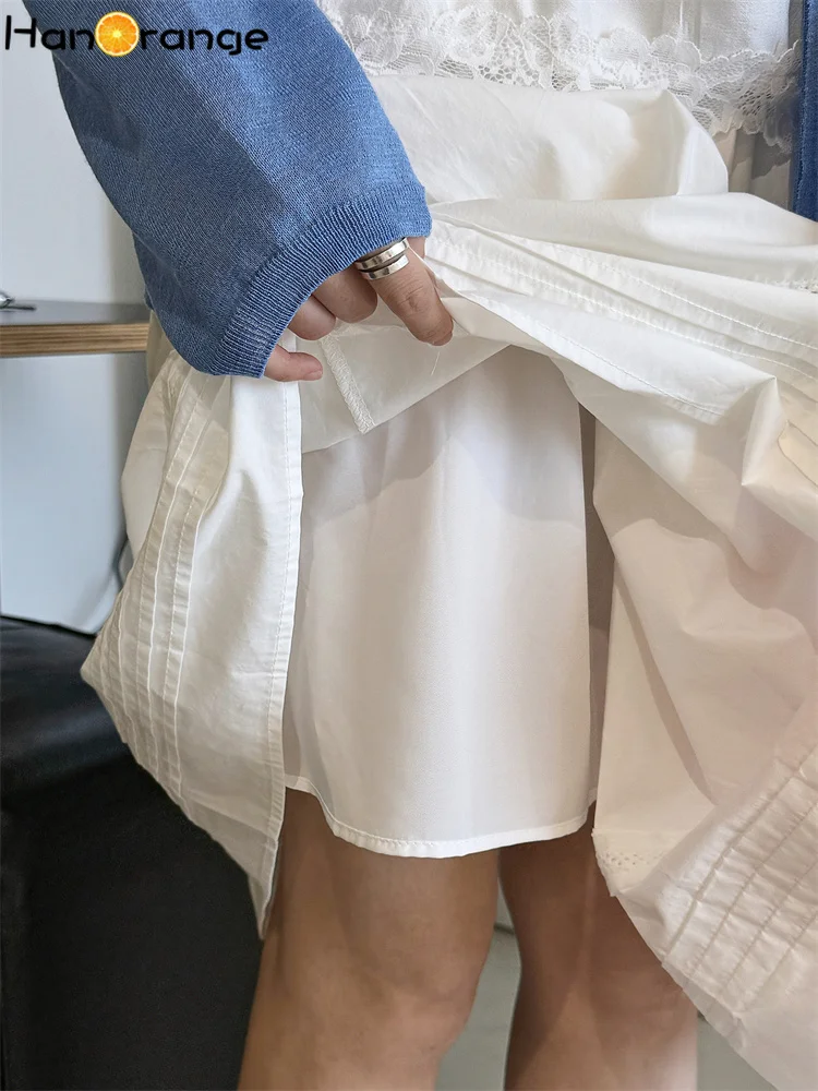 HanOrange 2026 Summer Simple Elastic Waistband Multi-level Sweep Skirt Age Reducing Skirt White