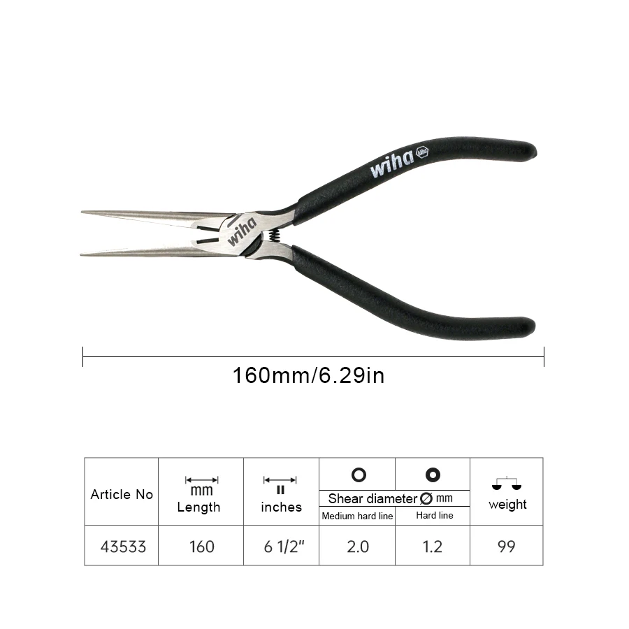 WIHA 43533 45841 Black Forest Needle Nose Pliers 6 Inch Precision Snip Nose Pliers Cr-v Electrician Wire Cutter Long Nose Plier