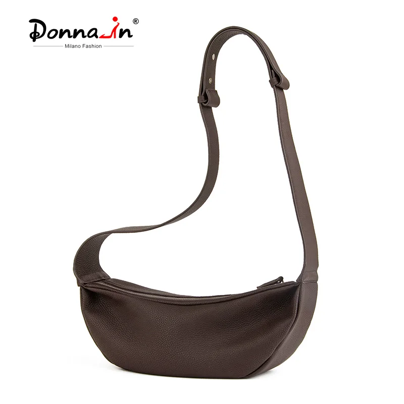 Donna-in First Layer Cow Leather Hobo Sling Bag Genuine Calfskin Shoulder Chest Bag For Women Full Grained Casual Crossbody