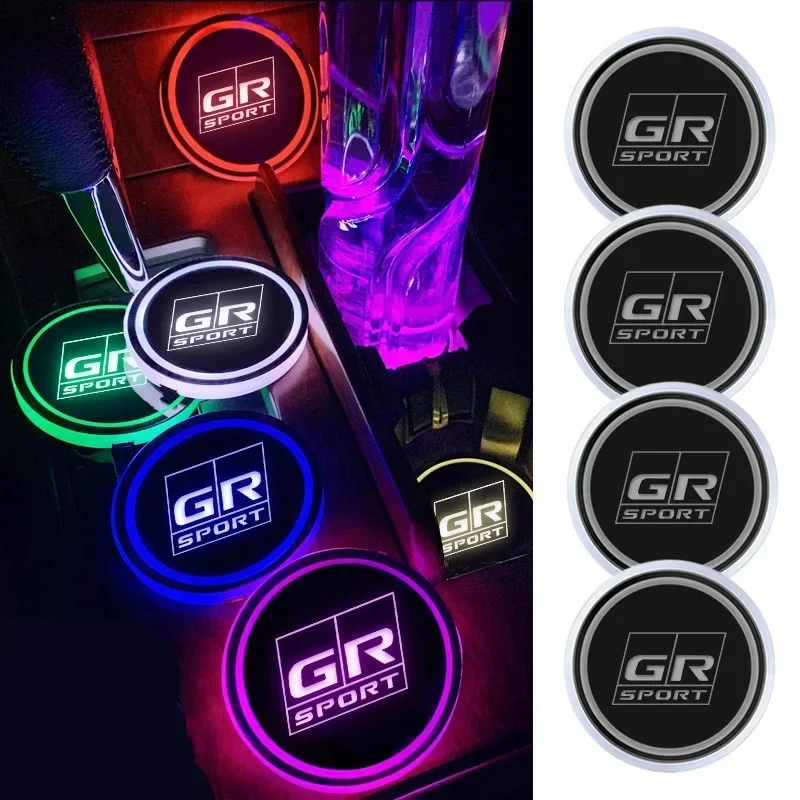 Car LED Cup Coasters Light MatsHolder Water For Toyota GR Sport Corolla Auris Verso Harrier Tacoma Atmosphere Pads Accessories