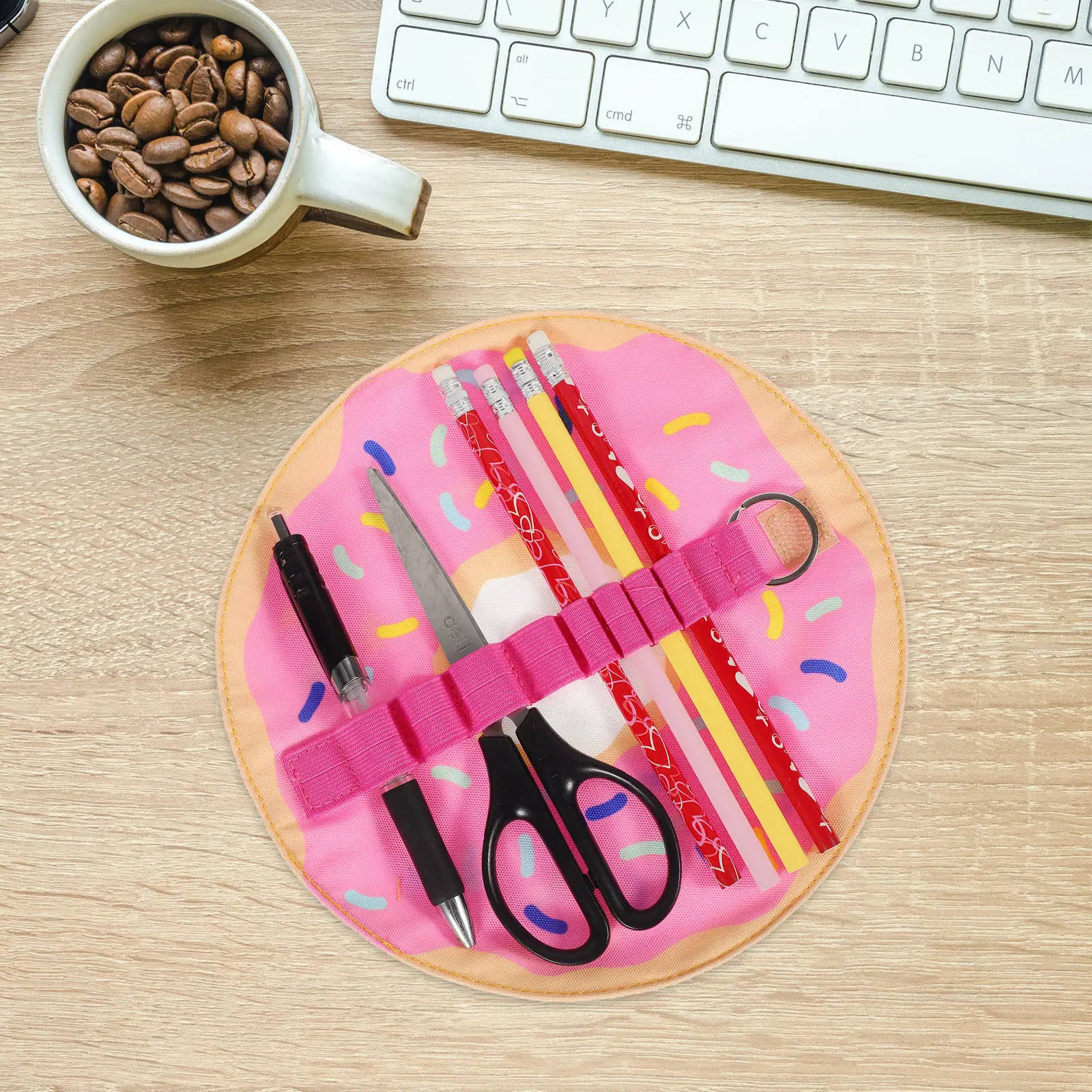 Creative Donut Pencil Case Canvas Roll Pen Holder Compact Pencil Roll Up Case for Pens Pencils Brush Pens Art Painting Supplies