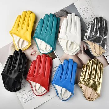 Harajuku Dark Lolita Half Palm Punk Goth Women Stage Performance Mittens Steel Tube Dance Nightclub Punk Synthetic Leather Glove