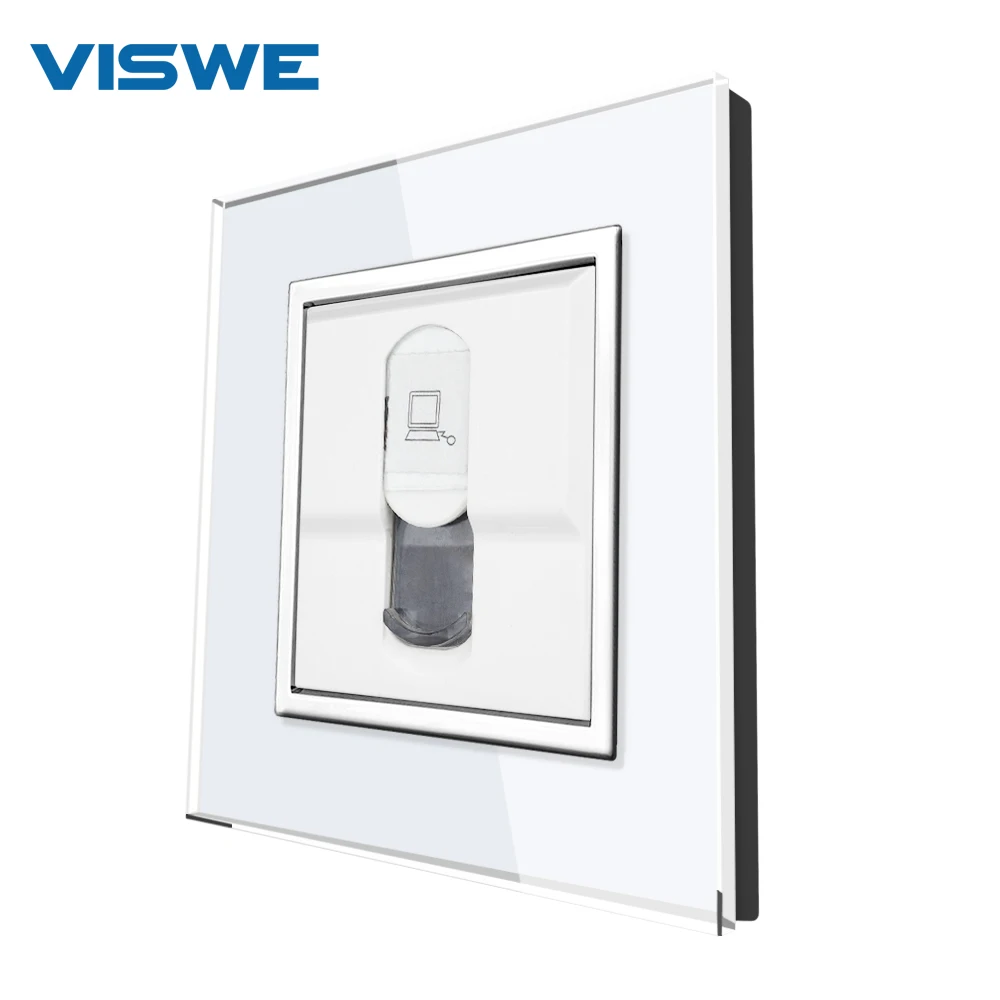 VISWE-Tomadas elétricas com garra de montagem, RJ45 Internet Jack, cristal painel de vidro temperado, computador Wall Outlet, fiação rápida