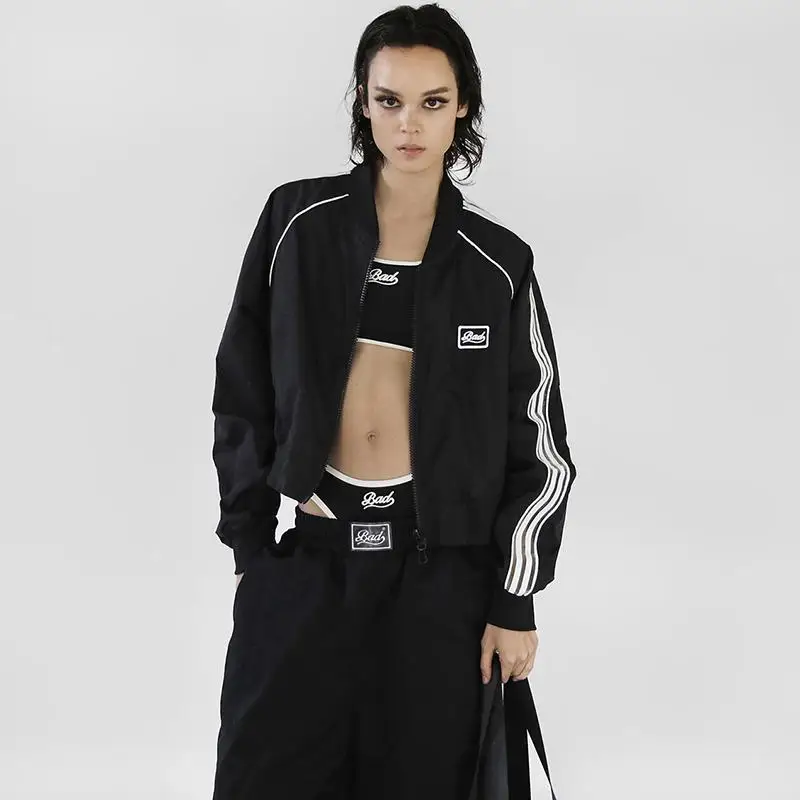 Retro American Casual Baseball Letter Embroidery Spring Autumn Pilot ort Jaet Trendy Slim Fit Commute Sle Zipper Closure