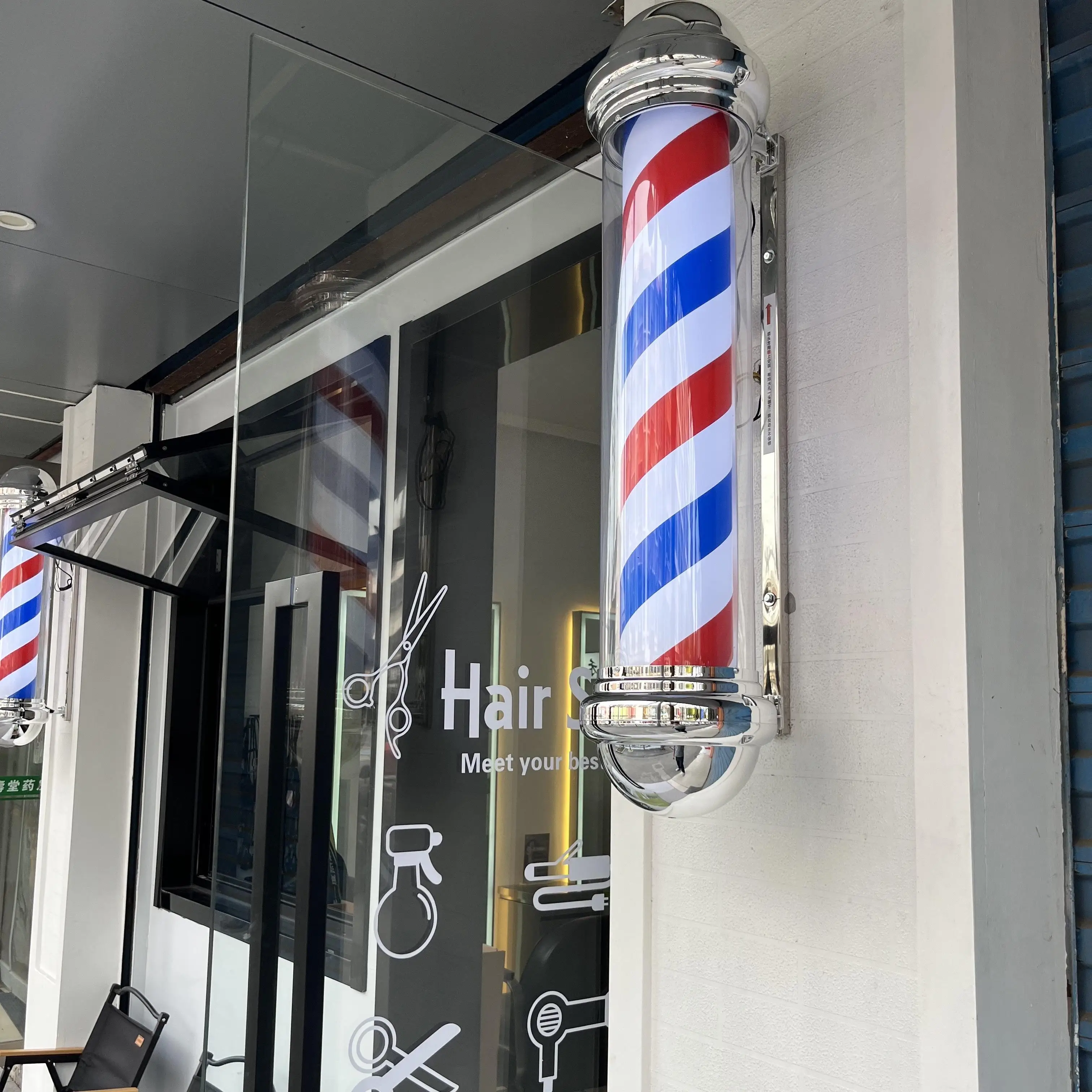 Cylinder LED beauty salon turn light retro barber shop light box sign light