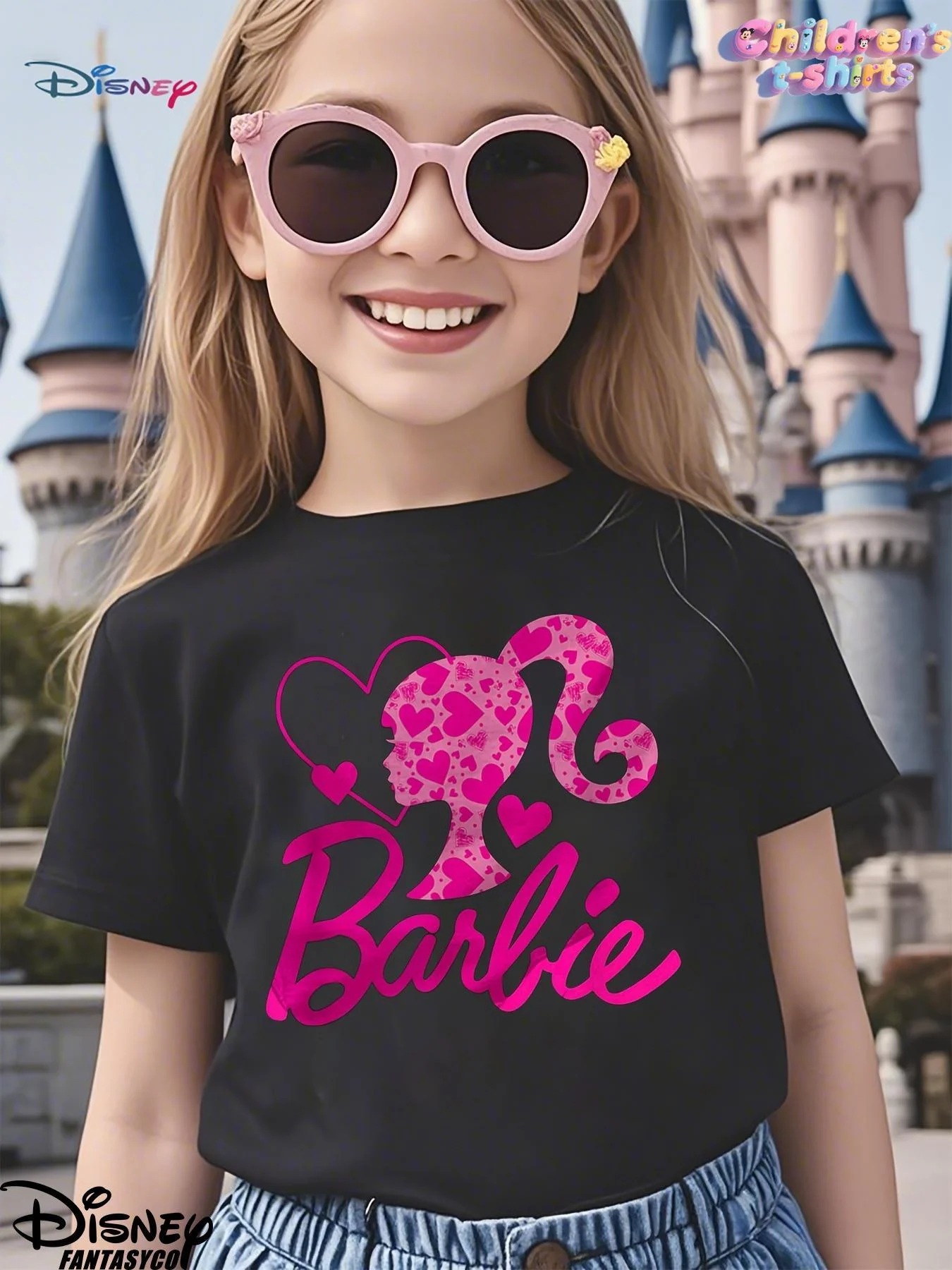 Camiseta con estampado de dibujos animados de Barbie de Disney 2025, camiseta gráfica para niños y niñas con cuello redondo, Top de moda hawaiana