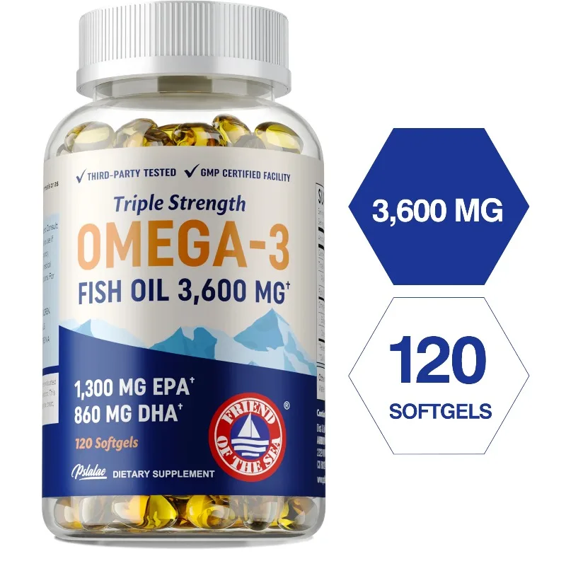 

Omega 3 Fish Oil Supplement - Rich in DHA, EPA, Supports Brain & Cardiovascular Health, Improve Skin, Hair, Immune Function