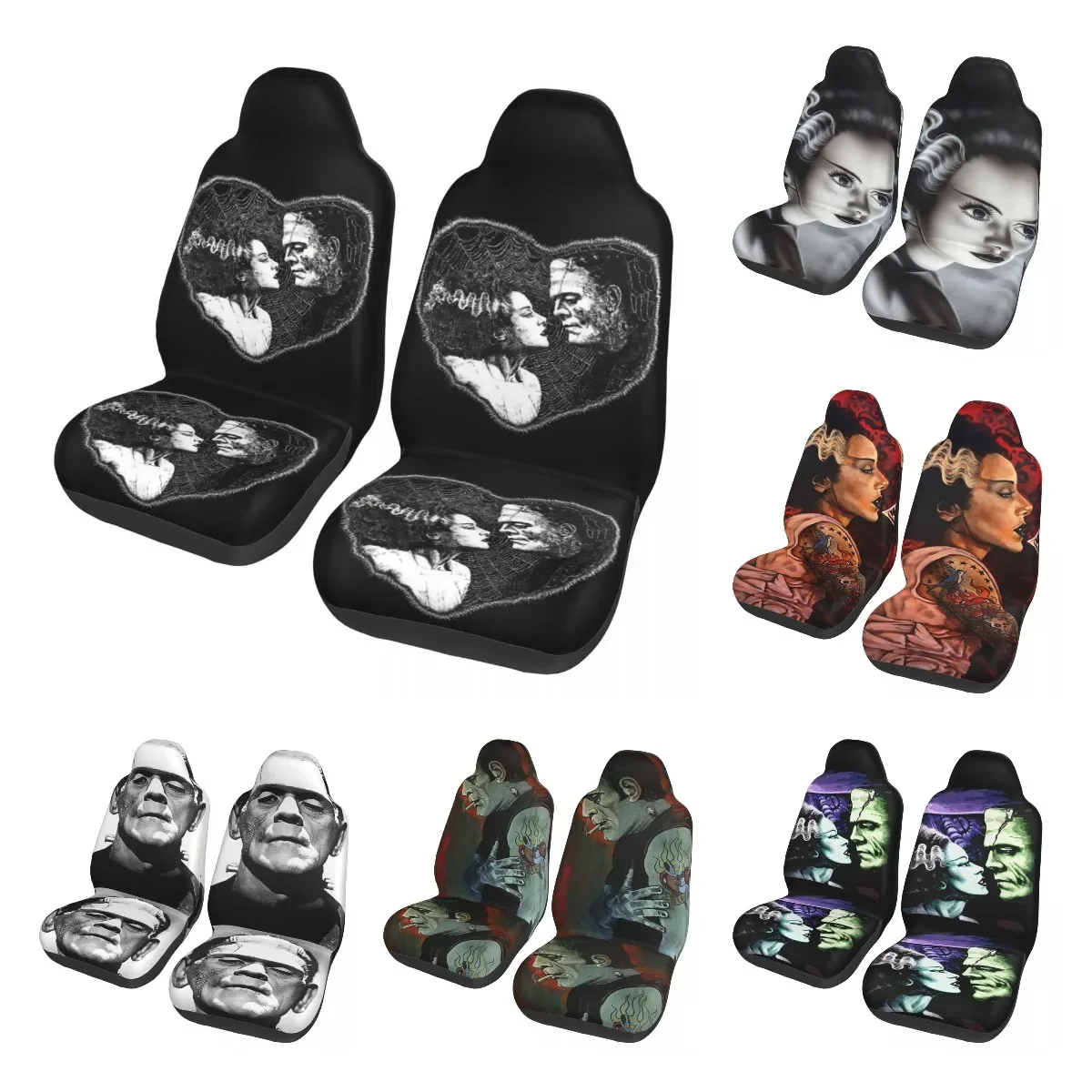 Horror Film Bride Of Frankenstein Universal Auto Car Seat Covers Universal Fit for SUV Halloween Bucket Seat Protector Cover