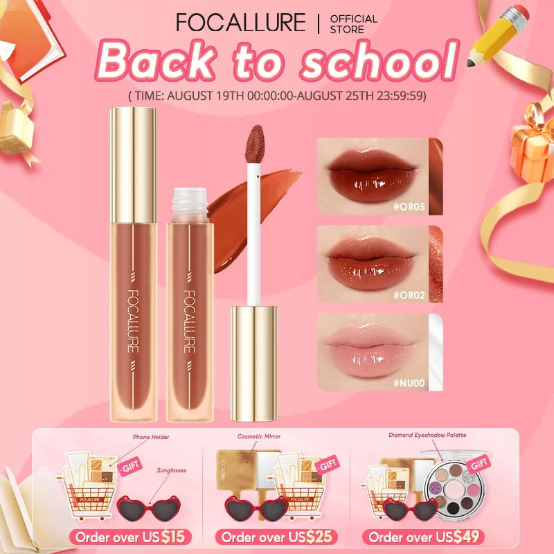 

FOCALLURE High Pigmented Liquid Lipstick Glasting Juicy Dewy Effect Lip Gloss Watery Non-sticky Plumpy Liptint Makeup Cosmetics