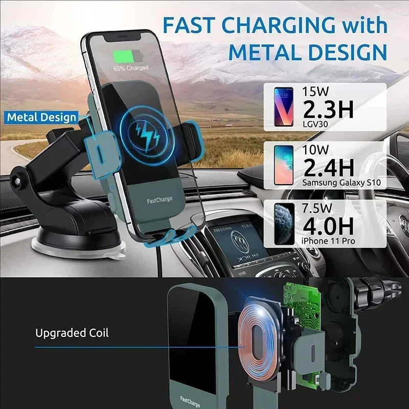 

Car Wireless Charger Automatic Car Mount Phone Holder Stand 15W Fast Charging Station for IPhone 15 14 13 Samsung Xiaomi
