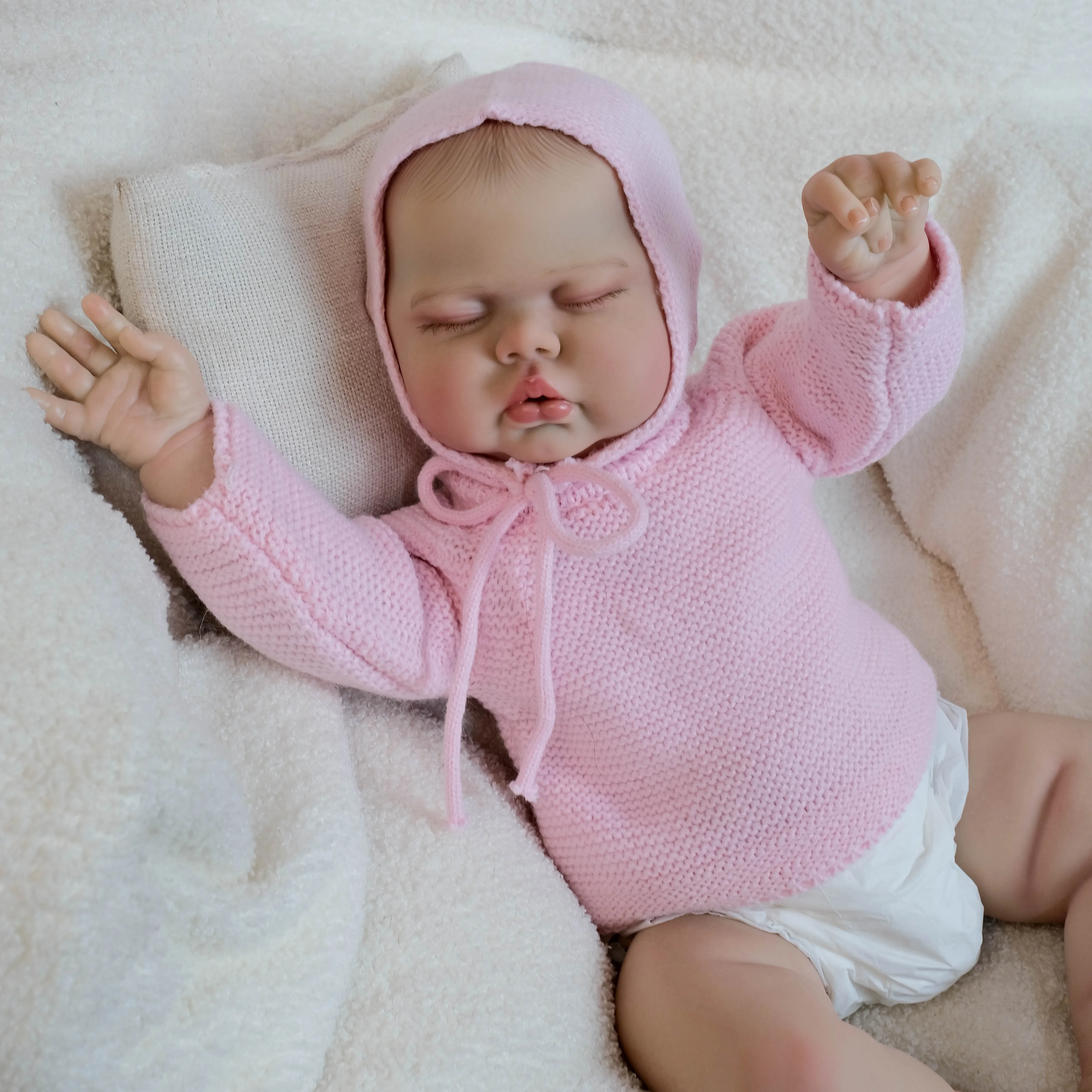 NPK19'' Bebe Pickle Asleep Reborn Baby in Soft Cloth Body Lifelike Toddler 3D Skin with Hand Draw Hair
