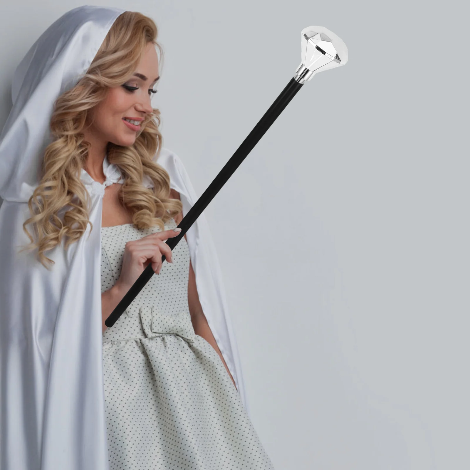 Gem Scepter Wand Silver Staff Prop Halloween Cane Masquerade Party Costume Accessory Decorative Stick