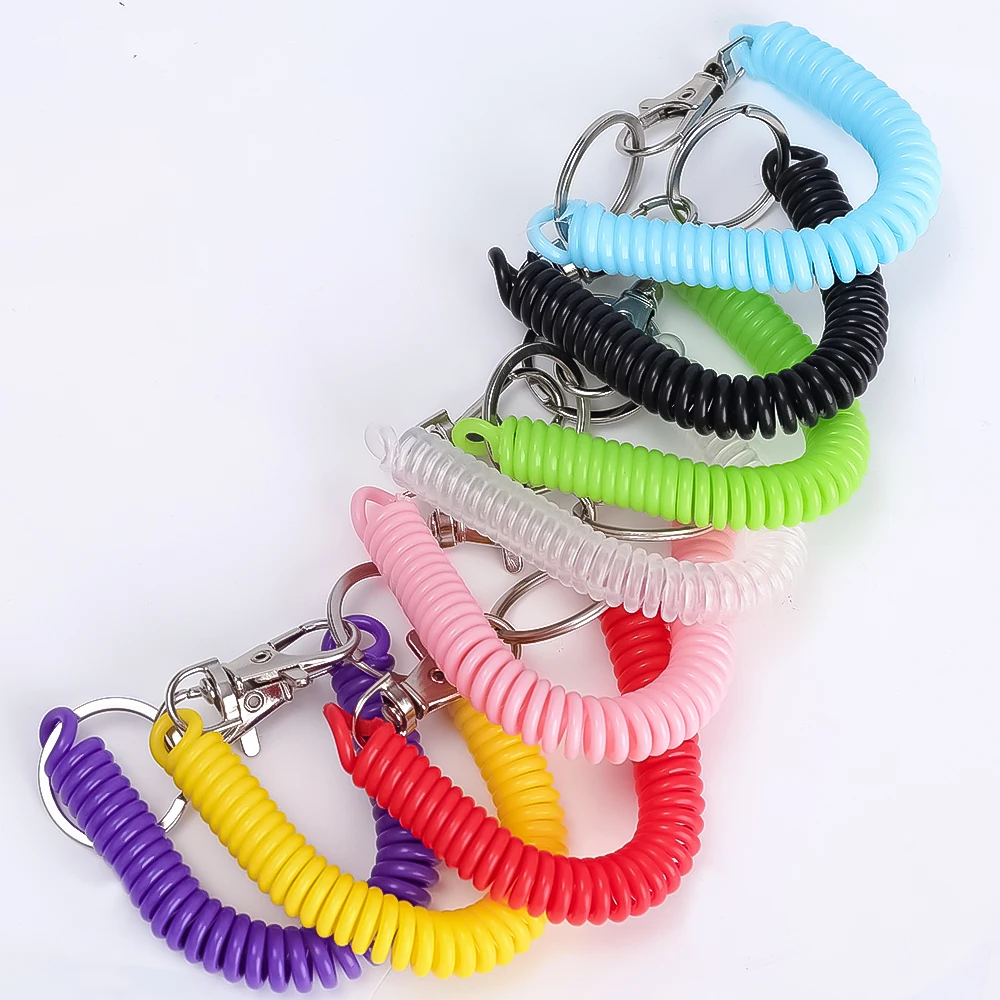 Mobile Phone Lanyard Cord Anti-Lost Holder Straps with Patch Spiral Elastic Spring Rope Keychain Key Ring Organizer Clasp Hook