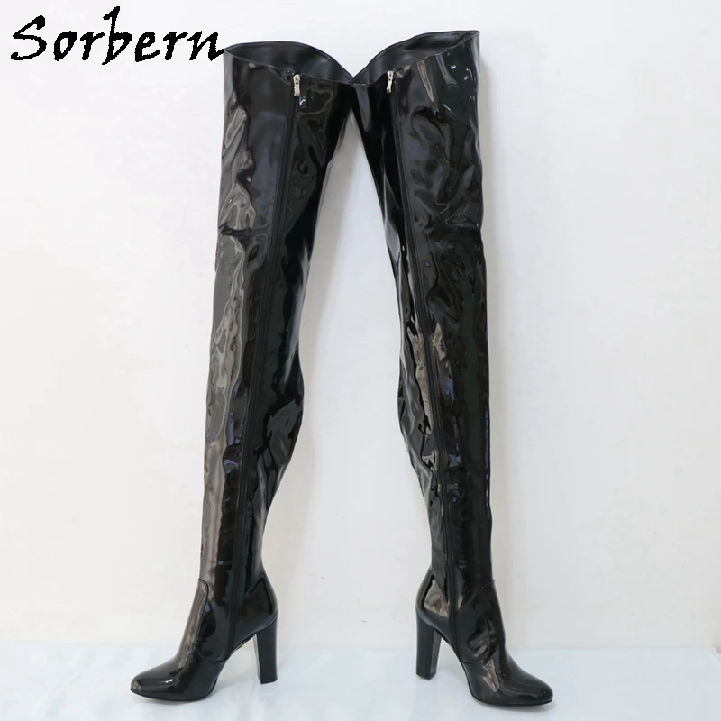 Sorbern Custom 82cm Crotch Boots Unisex 90Cm Outside Block Heel Fetish Boot Round Toe Plush Linning Winter Boot Multi Color