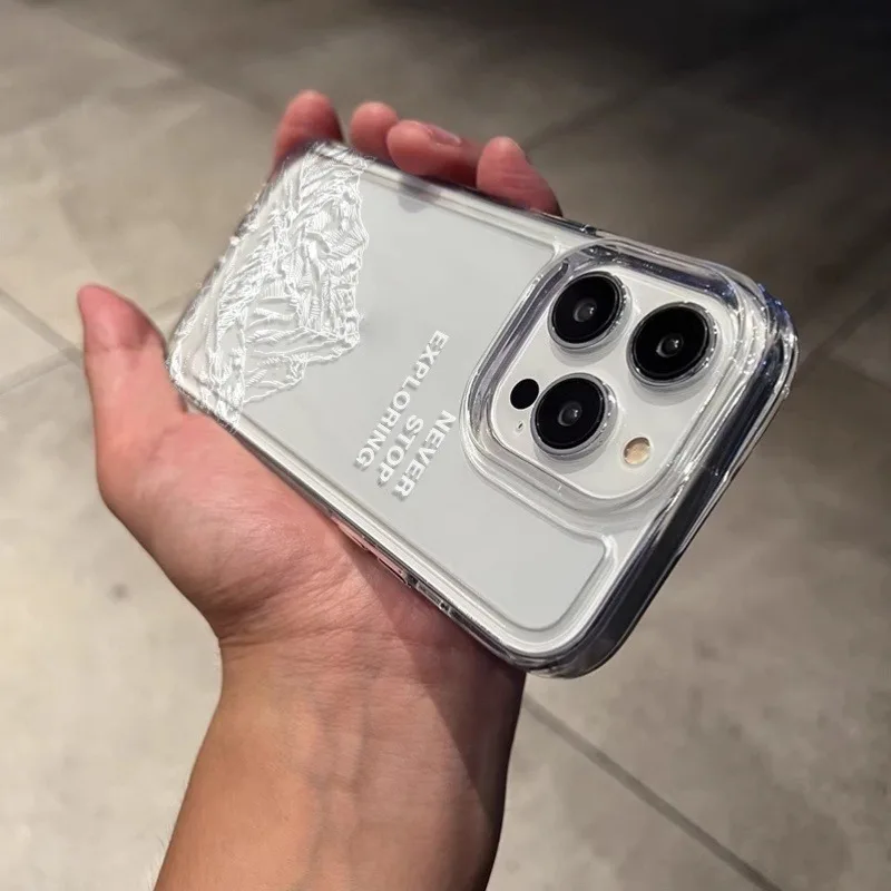 Funda Transparente Suave con Diseño de Montaña para iPhone 17 Air 16 15 14 11 Pro Max Plus 13 12 Mini 8 X