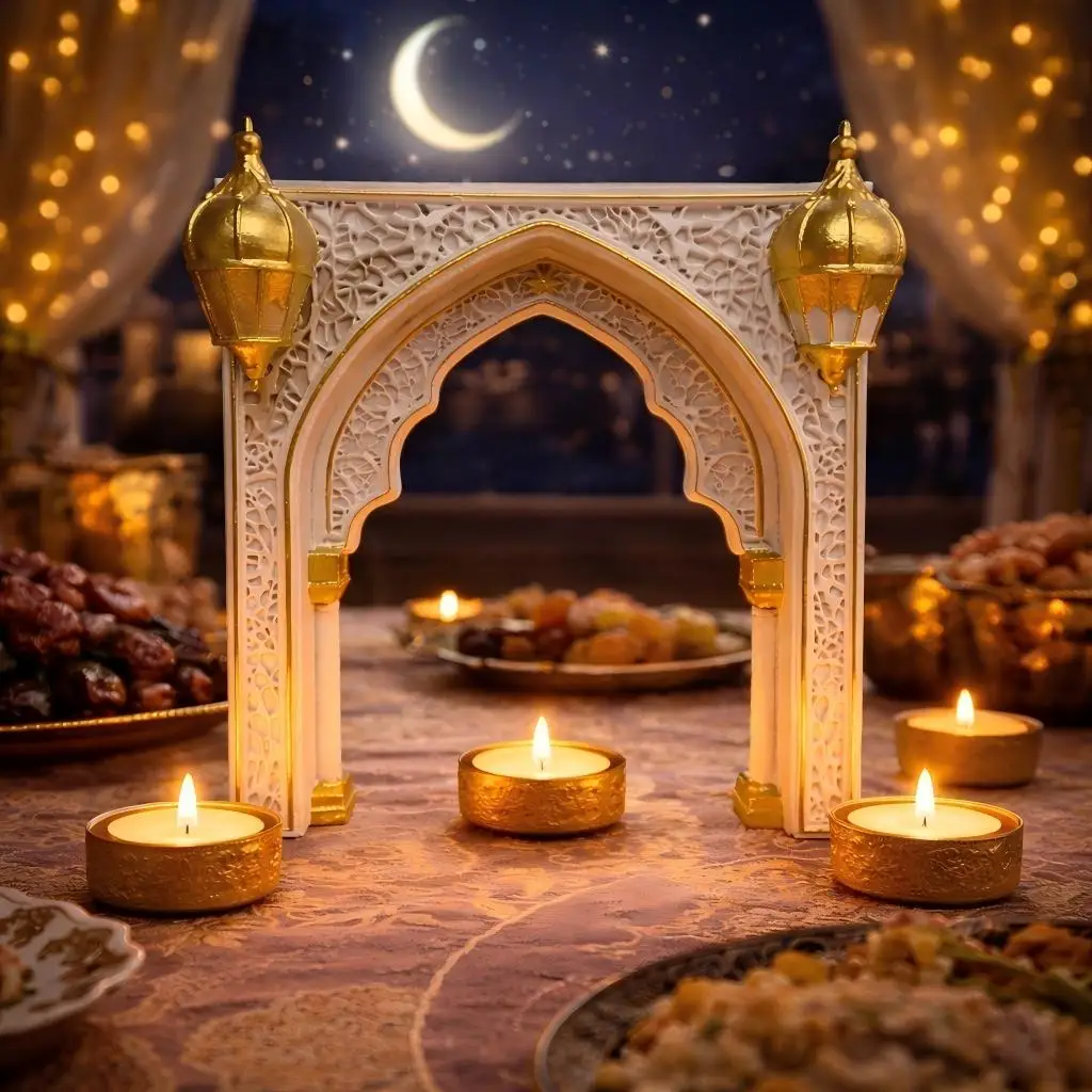 Ramadan-Dekoration Eid Mubarak Islamischer Bogen-Ornament Kerzenhalter im Arabischen Stil Heimdekoration für Muslimische Festlichkeiten und Partys