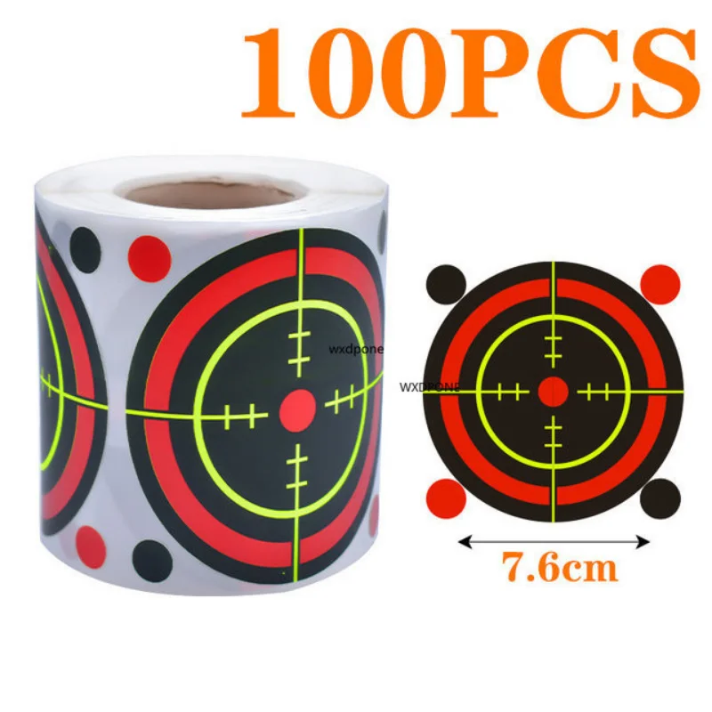 100 Sheet Impact 7.50cm Self-Adhesive Shooting Sticker Targets Splatter Splash Amp Reactive Per Roll Colors (Bullet Eye)