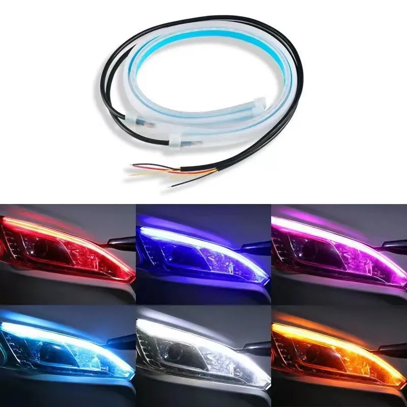

2pcs 12V LED DRL Car Daytime Running Light Flexible Waterproof Strip Auto Headlights White Turn Signal Yellow Brake Flow Lights