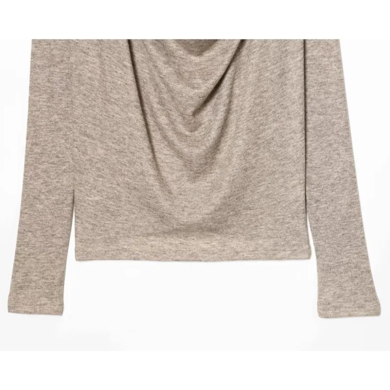 Spring Women Draped Shirts Simple Women's Flowing Neck Slim Fit Blouses Long Sleeve Shirt Female Chic Tops