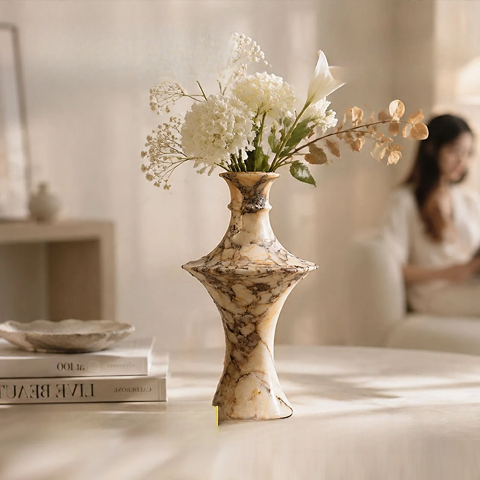 Retro marble vase home ornament villa entrance desktop ornament hotel clubhouse light luxury flower ware
