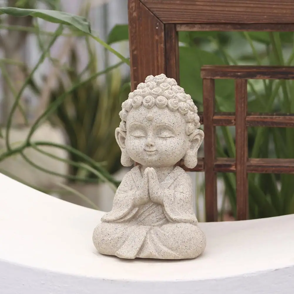 Peaceful Buddha Sculpture Buddha Statue Resin Mini Faux Sandstone Buddha Statue Small Zen Monk Praying Sculpture for Wealth