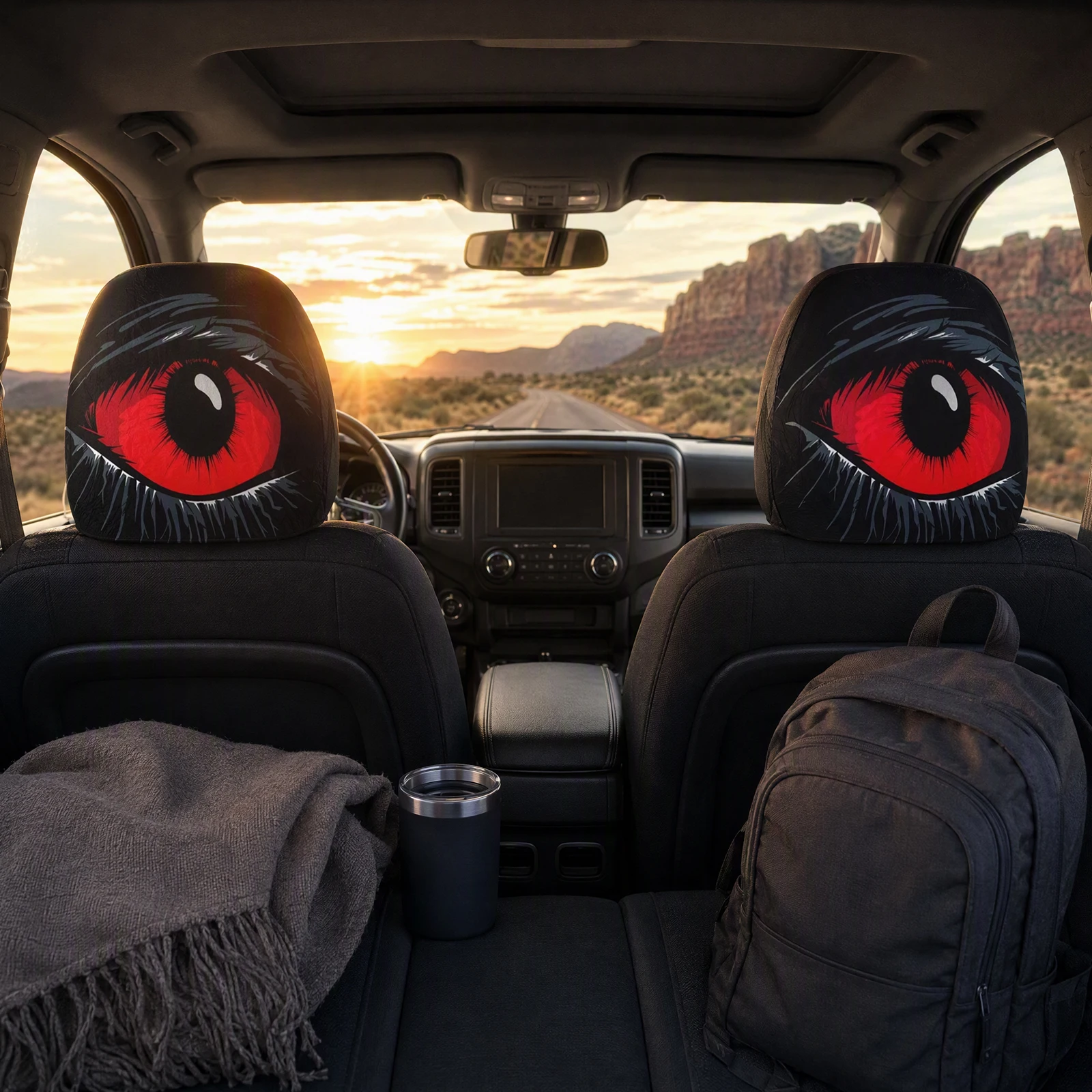 Ghost Face Car Headrest Pillow Cover Scary Elastic Seat Protector Washable Stretchy Fabric for SUV Truck Cars 2 Pcs