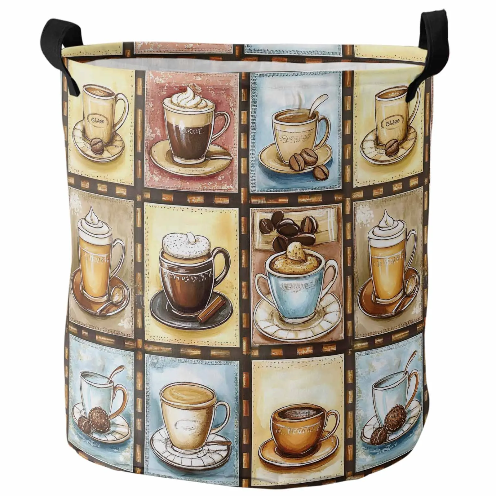 

Modern Classic Coffee Vintage Watercolor Pattern Dirty Laundry Basket Foldable Waterproof Clothing Children Toy Storage Basket