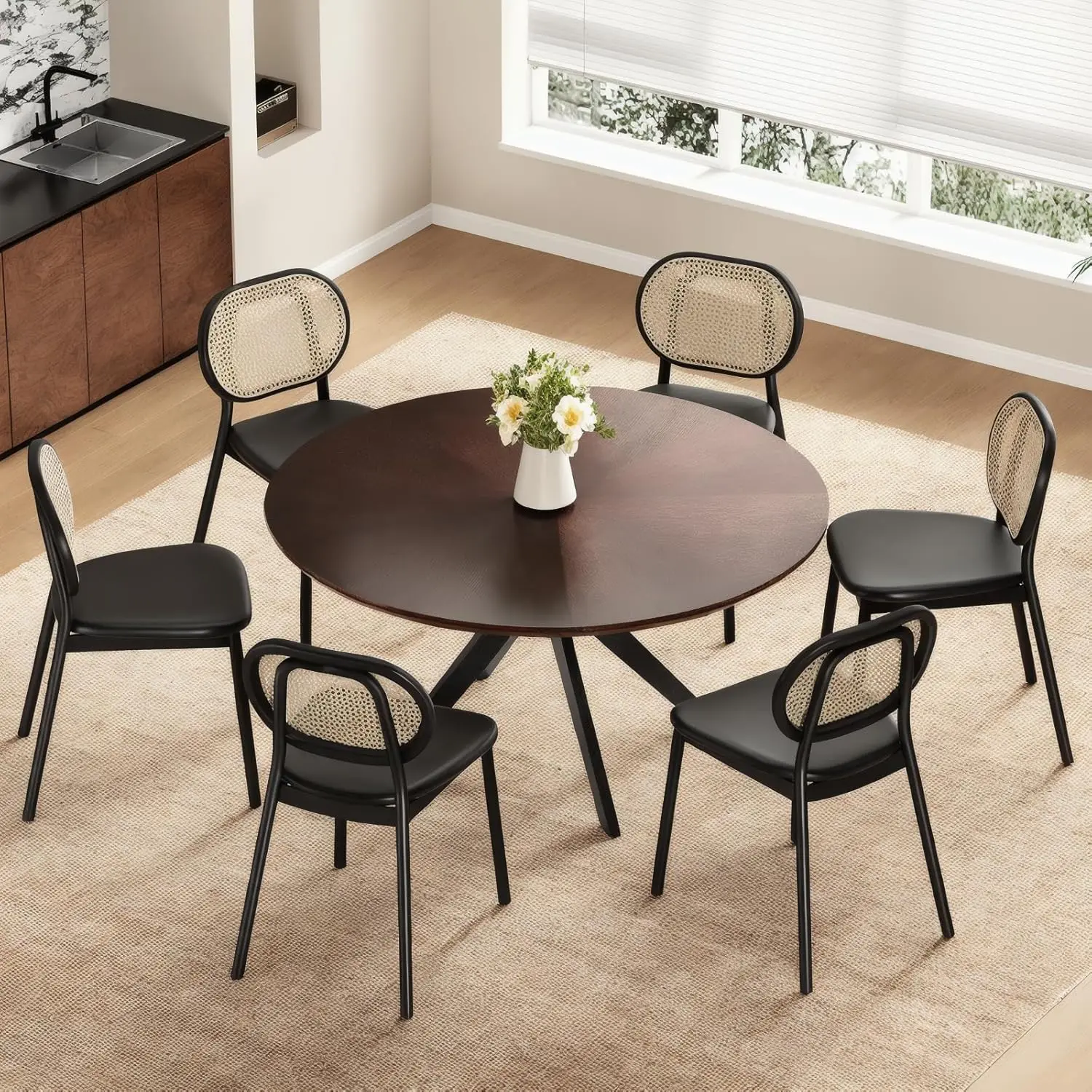 Table à manger ronde en bois massif avec intersection, salle à manger de cuisine, 47.2 en effet, 4-6 personnes