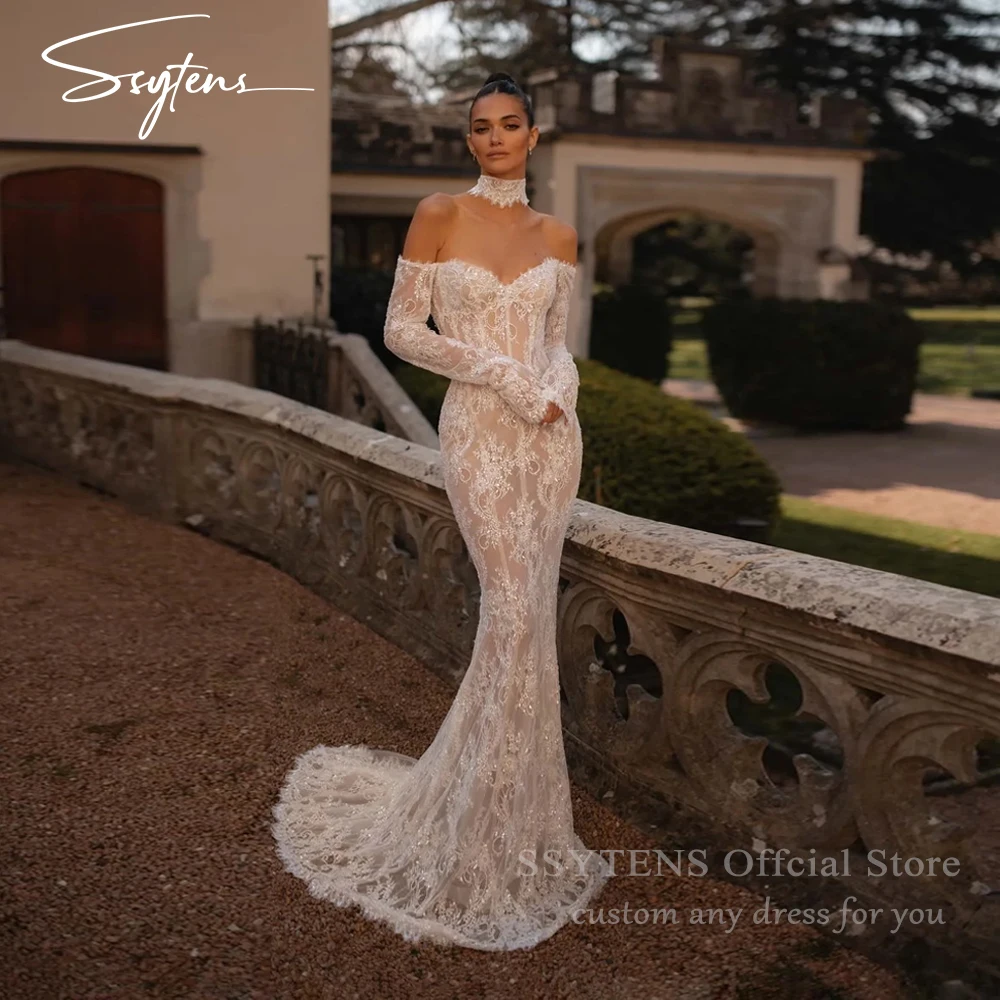 فستان زفاف حورية البحر من الدانتيل الفاخر مخصص من SSYTENS للنساء بدون ظهر فستان زفاف طويل من Vestidos De Novia svativi)))