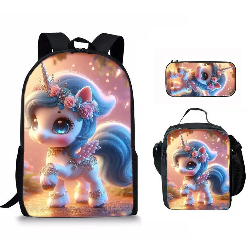 Hip Hop Youthful Funny unicorn 3D Print 3pcs/Set Student Travel bags Laptop Daypack Backpack Crossbody Lunch Bag Pencil Case