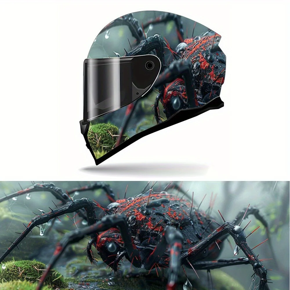 

Raindrops fall on spiders, forest moss Print Full Helmet Wrap Sticker Motorcycle Helmet Racing Graphic Decal Vinyl Wrap Helmet D