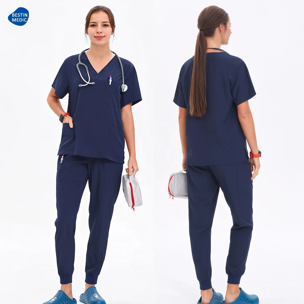 Lower Price Medical Uniform ชุดขัดผู้หญิง 2 ชิ้น V คอกางเกงนุ่มโรงพยาบาลทันตกรรมพยาบาล Slim ชุด S21