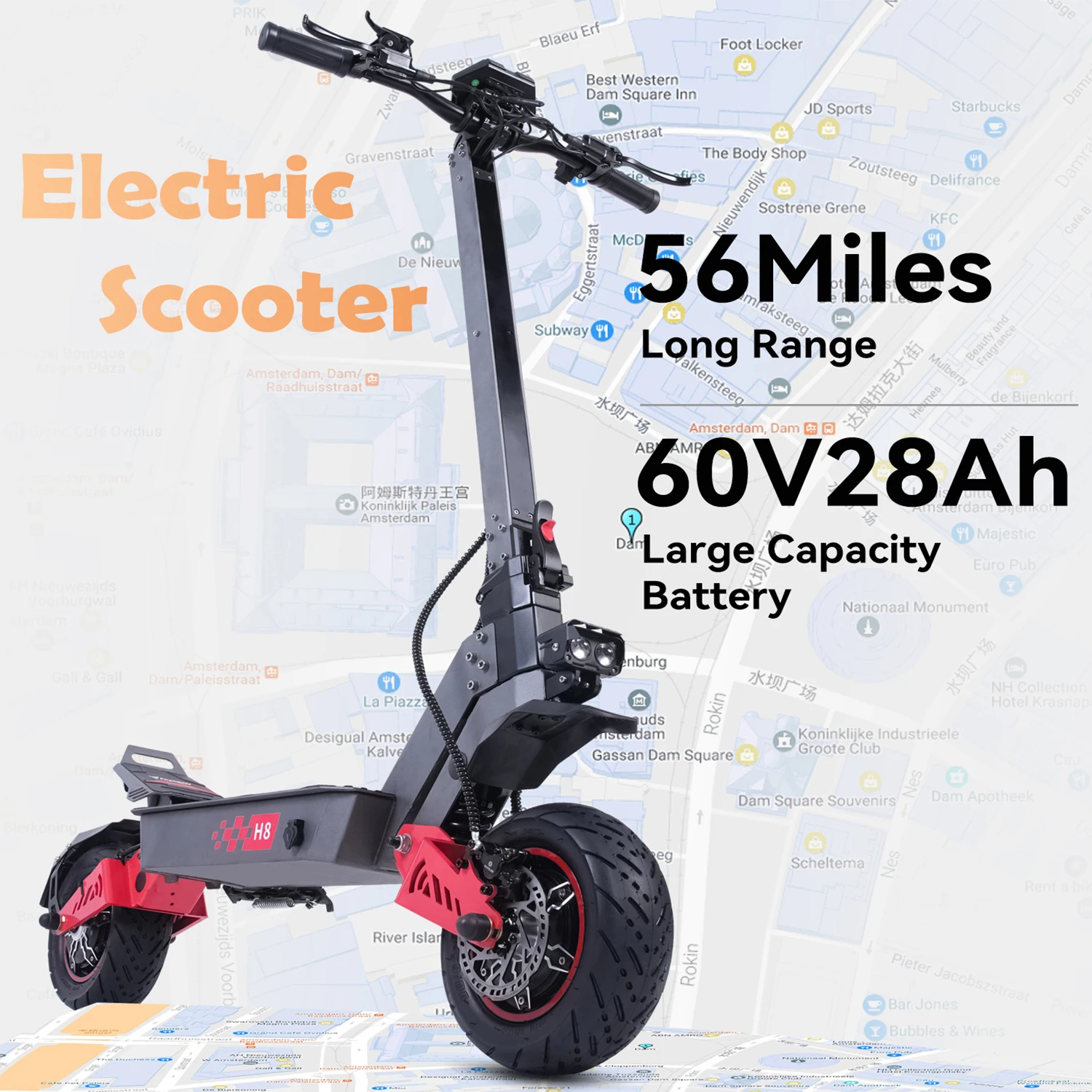

6000W High Power Dual Motor Foldable Electric Scooter 60V 28Ah Battery 80KM/H High Speed Long Range Off-road Commute E-Scooter