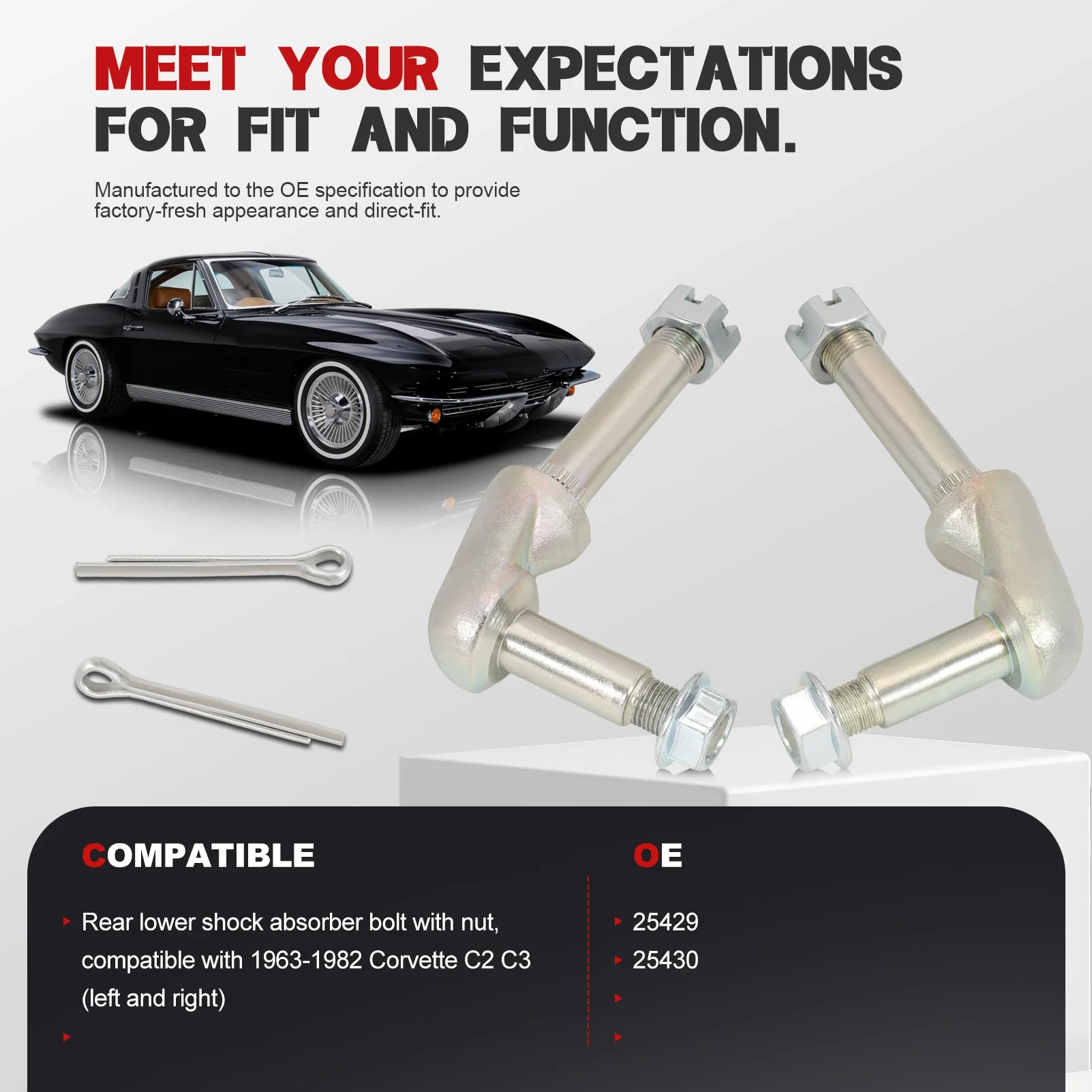 

1 пара 25429 25430 задних нижних амортизаторов с замковой гайкой, совместимых с Corvette 1963-1982 гг.