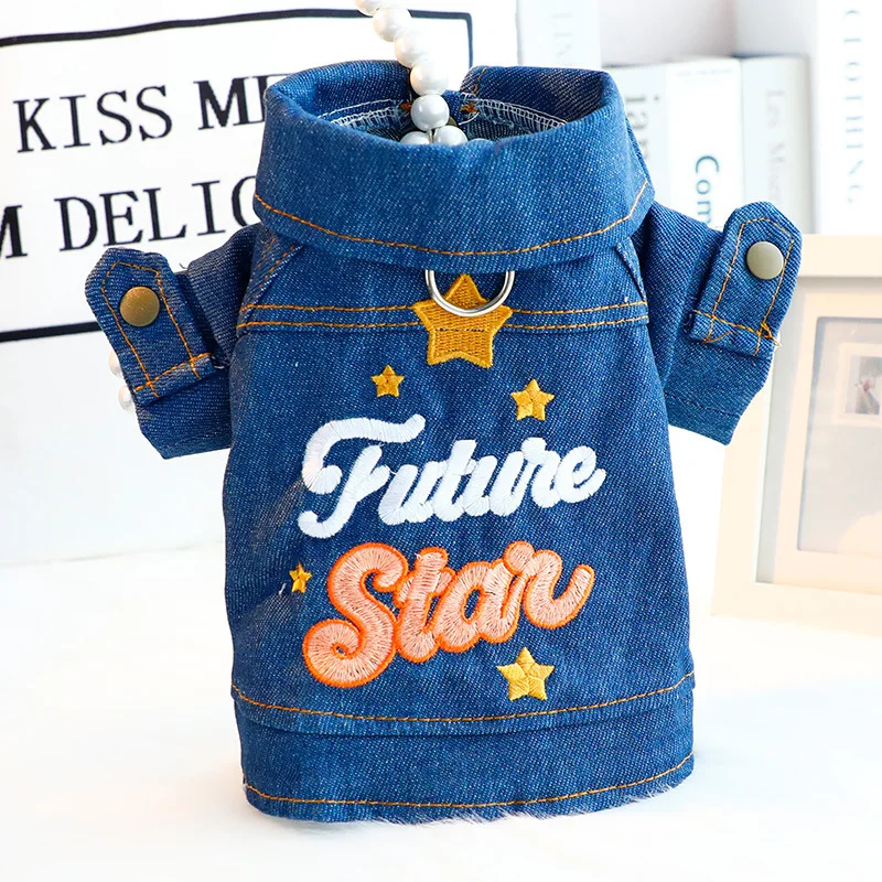 Puppy Dog Spring New Clothing Fashion Retro Denim Blue Letter Print Jackets Coat For Small Medium Dogs Chihuahua Pet Dog Clothes