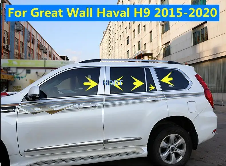 For Great Wall Haval H9 2015-2020 Stainless Steel Car 10pcs Door Glass Window Pillar Middle Column Garnish Trim Accessories