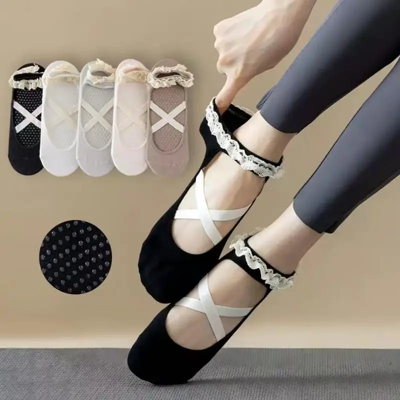 1Pairs Cute Lacework Pilates Socks Princess Women Yoga Socks Professional Backless Breathable Anti-Slip Ballet Sport Socks For