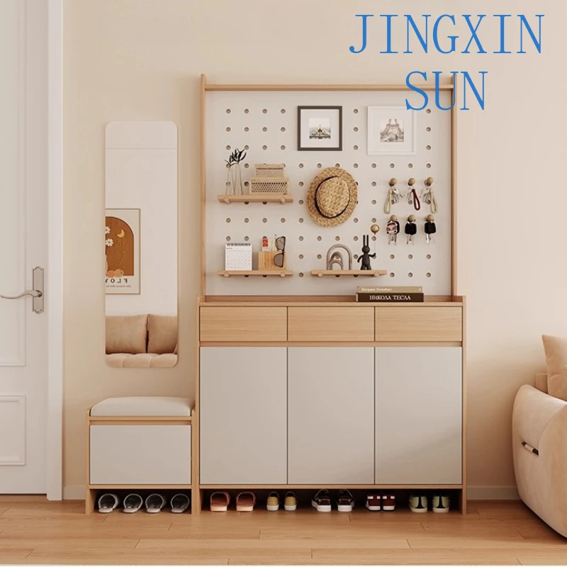 Nordic Cream Style Large Capacity Storage Cabinet Shoerack Shoe Organizer Rack Living Room Cabinets Pegboard Shoes Organizers