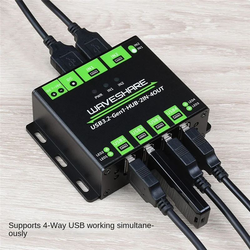 ABKI-Waveshare Industrial 4-Way USB3.2 Gen 1 Hub 2IN-4OUT Dual Host Shared Random Switching Multiple Protection Circuit 5Gbps