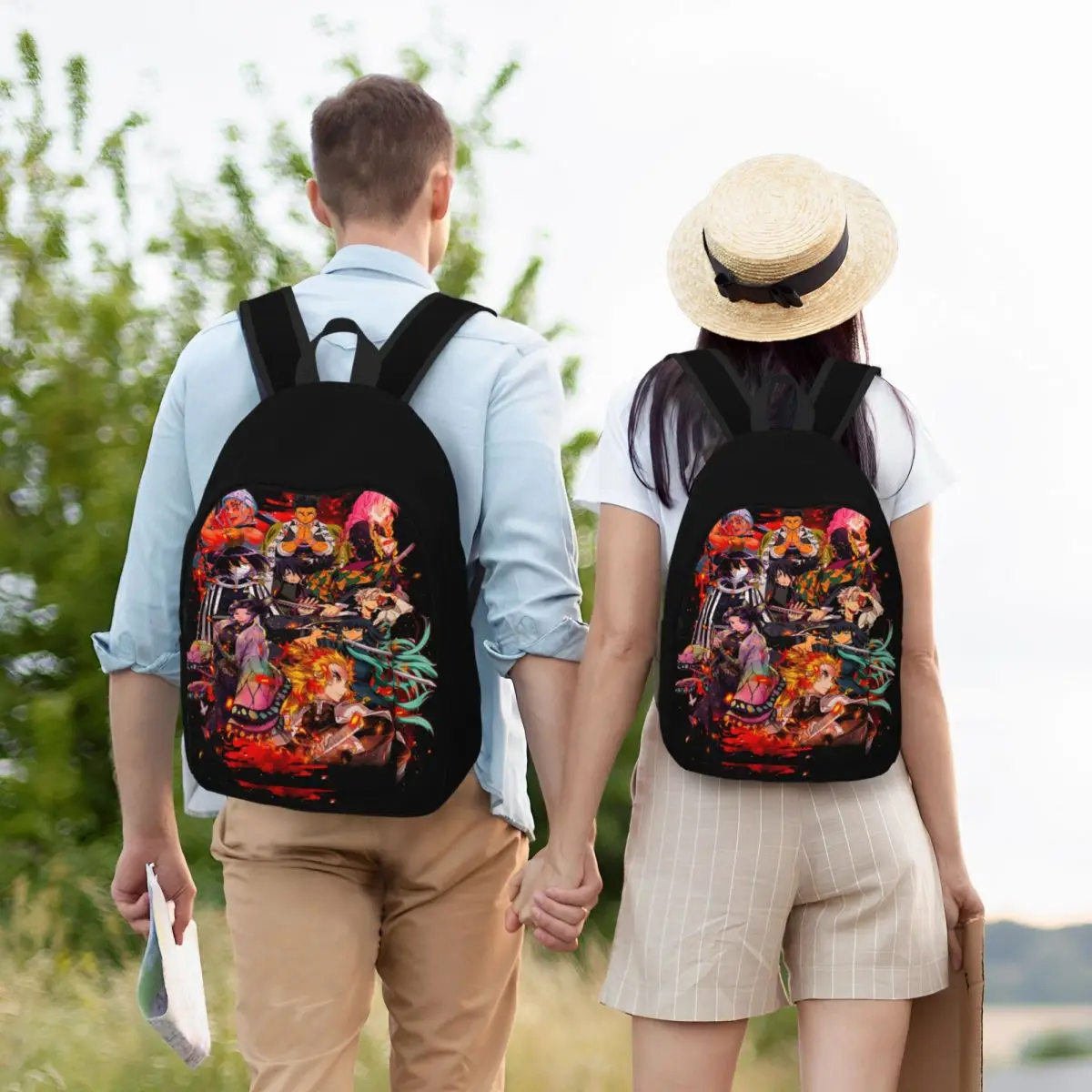 Mochila de Anime Demon Slayer para hombre y mujer, morral de Manga para estudiantes de secundaria y secundaria, mochila de día para senderismo