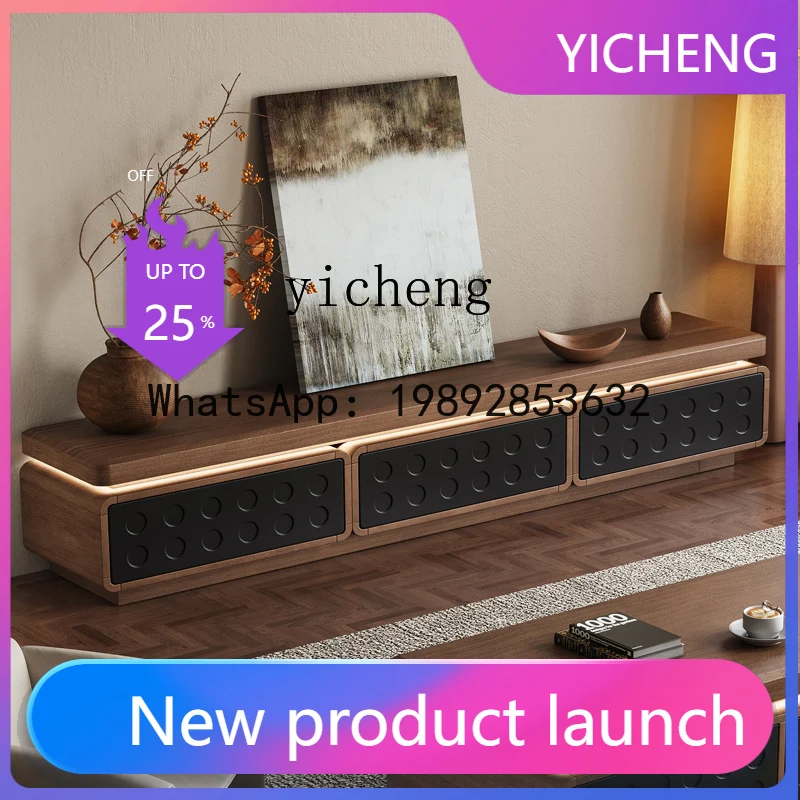 

LYY Solid Wood TV Cabinet and Coffee Table Set New Model Living Room Home Use Floor Walnut Wood Cabinet