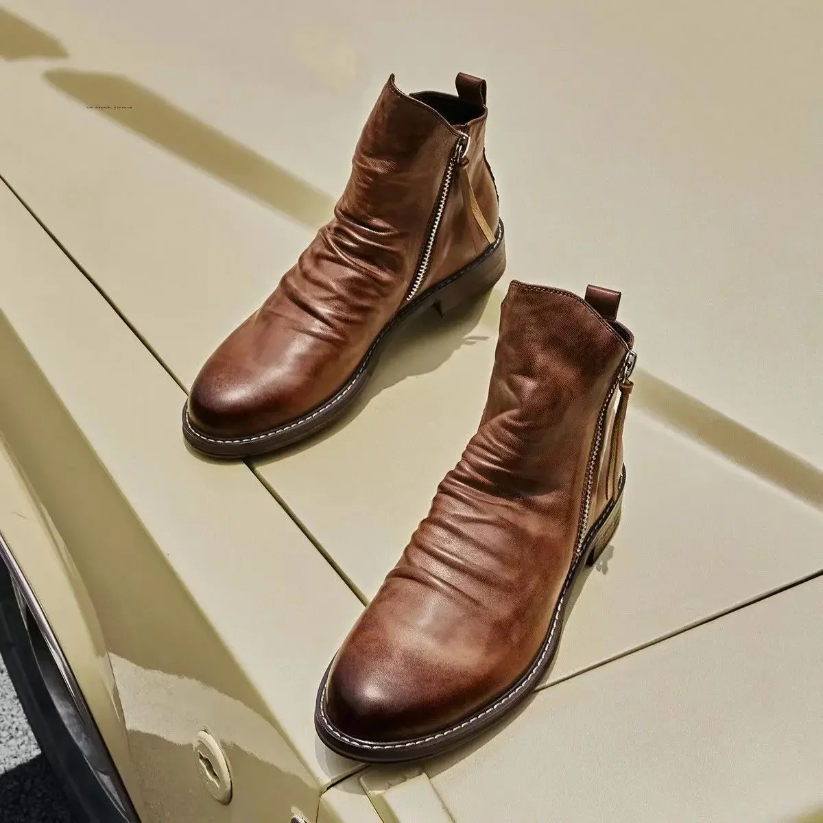 Men Leather Boots 2026 Fashion High-top Tassel Zip PU Leather Shoes Autumn Winter Ankle Boots Mens Boots Plus Size 48