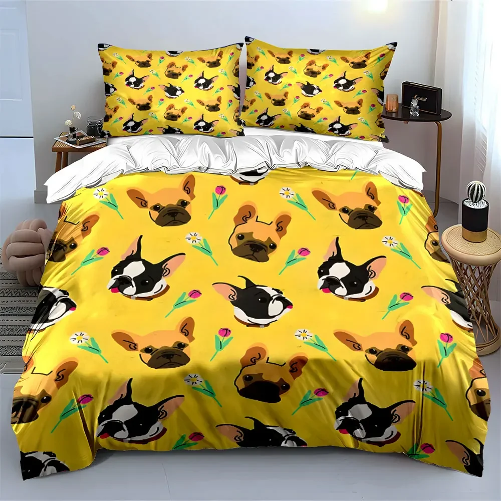 French Bulldog Floral Pattern Set Multiple sizes kid's and adults' bedroom Exquisite 3PC bedding set, gift