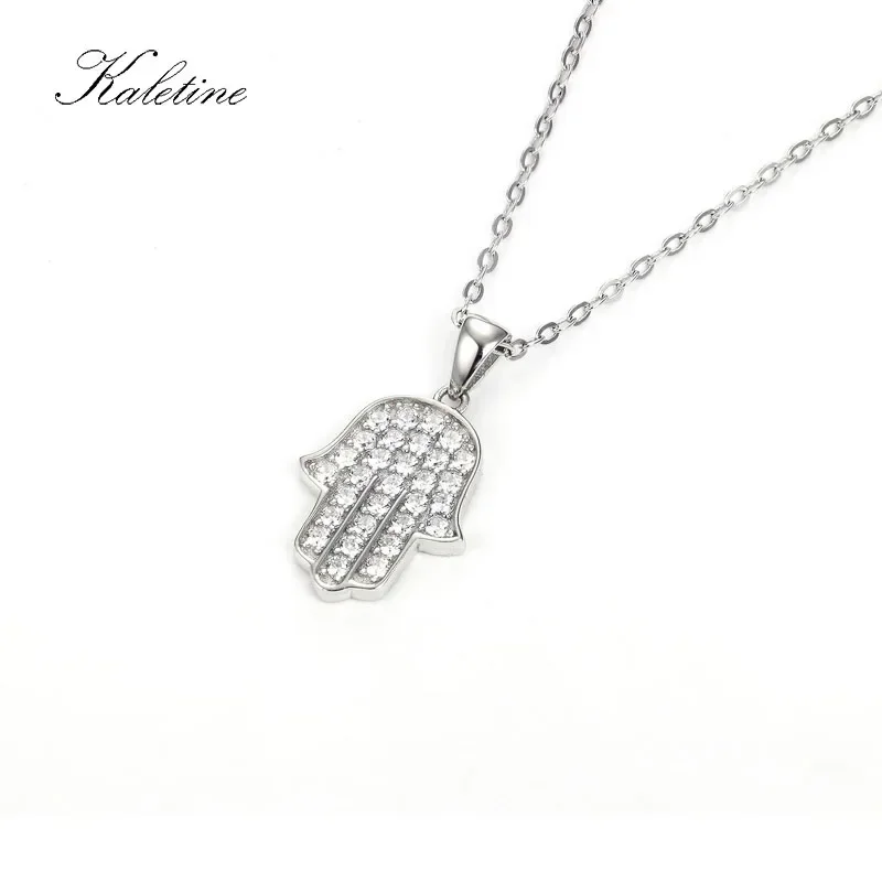 Genuine 925 Sterling Silver New Arrival High Grade Bling CZ Good Luck Protect Fatima Hand of Hamsa Pendant Necklace KLTP009