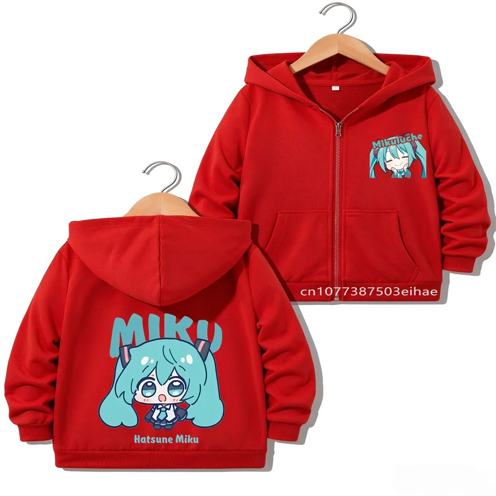 Lovely Hatsune Miku Anime Print Kids Girl Zipper Jacket Spring Fall Outerwear Cartoon Figure Children Casual Overcoat Daily Tops