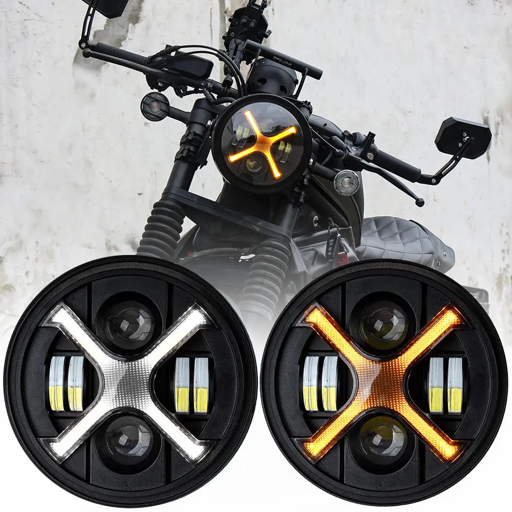 Image of 7 Zoll Getönter X-Form LED-Motorrad-Scheinwerfer - Weiß/Gelb Tagfahrlicht, IP68 Wasserdicht, Fern-/Abblendlicht, Upgrade für Harley Street Glide