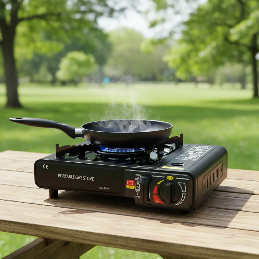 

Portable Outdoor Cassette Gas Stove Detachable Grill Wind Deflector Butane Fuel Barbecue Use Includes Ignition Device