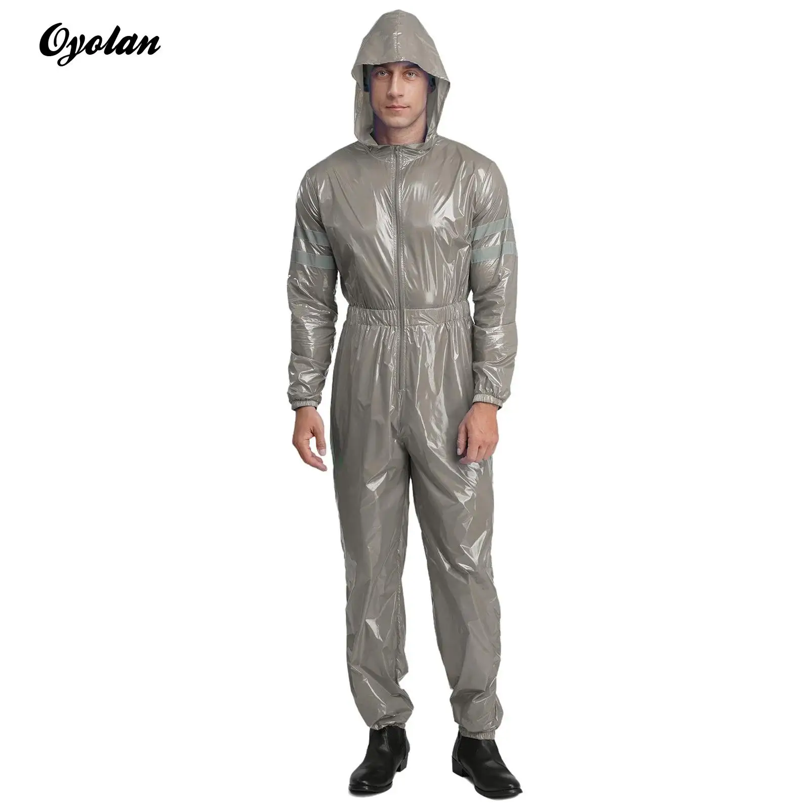 

Мужской комбинезон с капюшоном и длинными рукавами на молнии спереди, устойчивый комбинезон, костюм, светоотражающие полосы высокой видимости, спецодежда