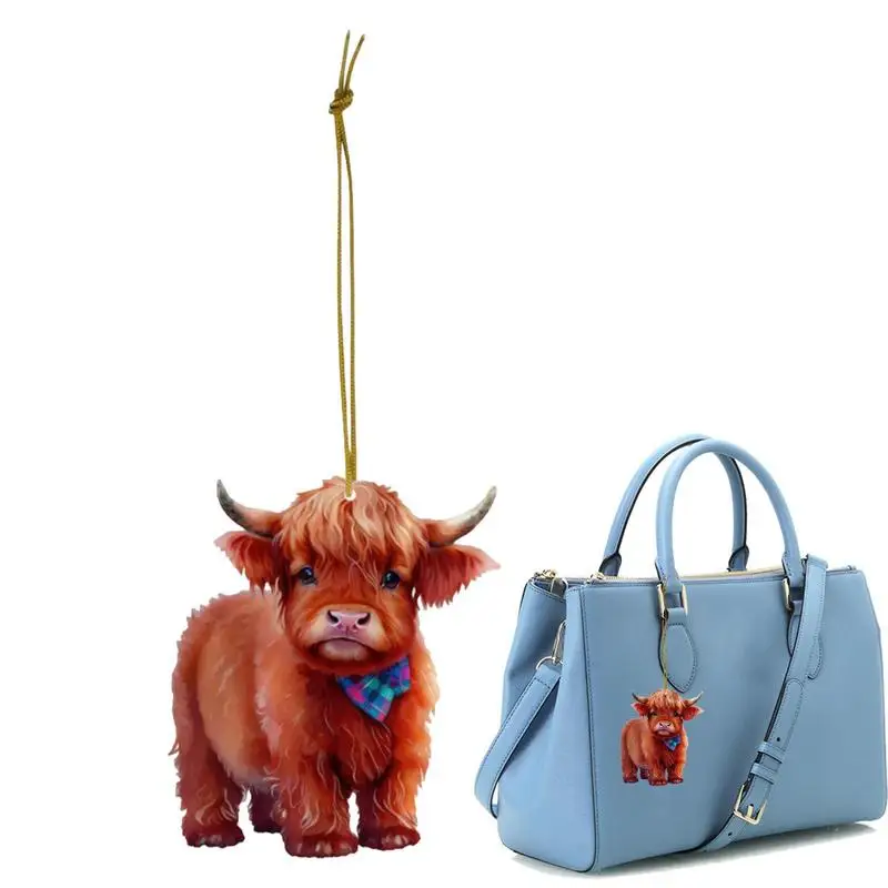 Car Hanging Ornament Highland Cow Pendant For Auto Mirror Car Mirror Suspension Ornament Charm Decoration For Mother's Day